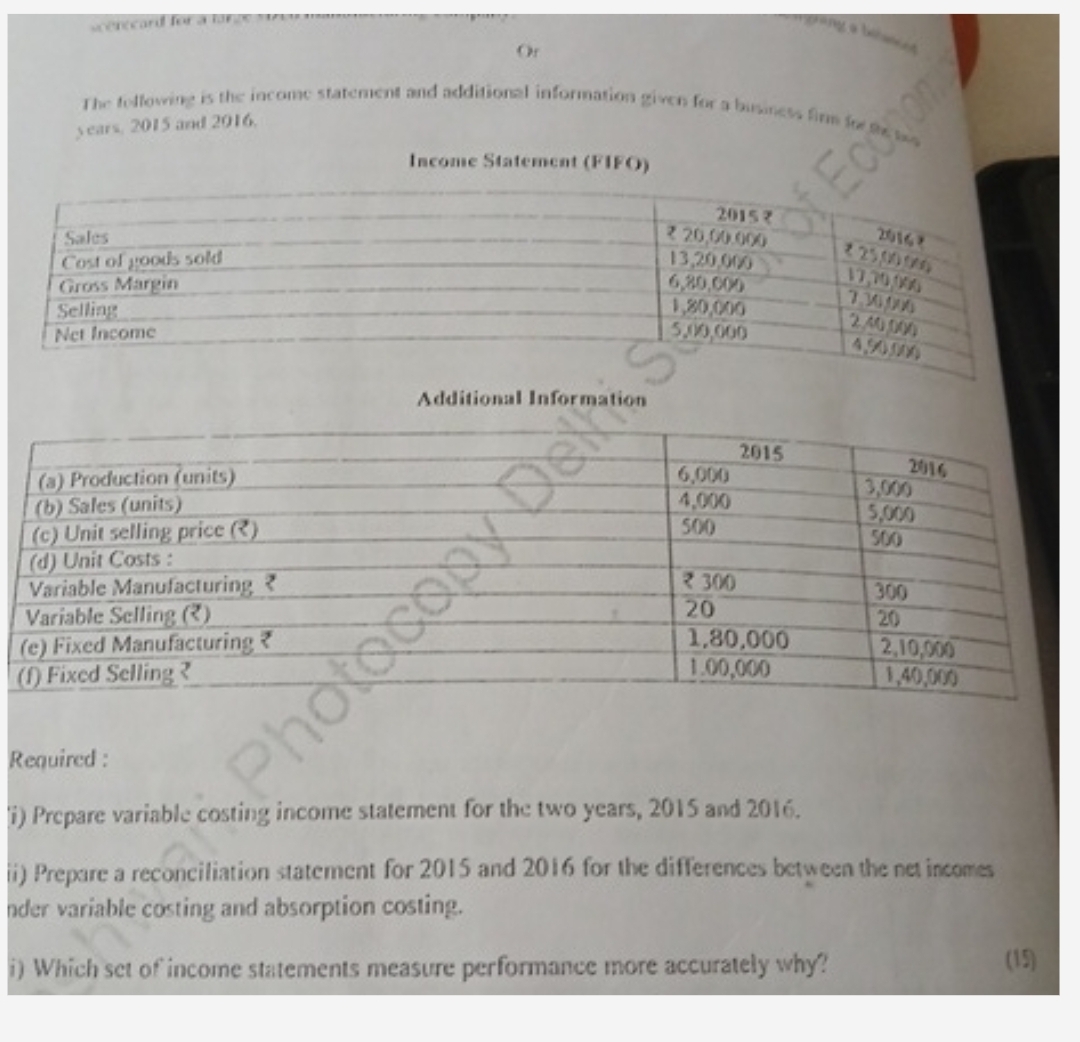 years, 2 0 1 5 and 2 0 1 6 . Income Statement (