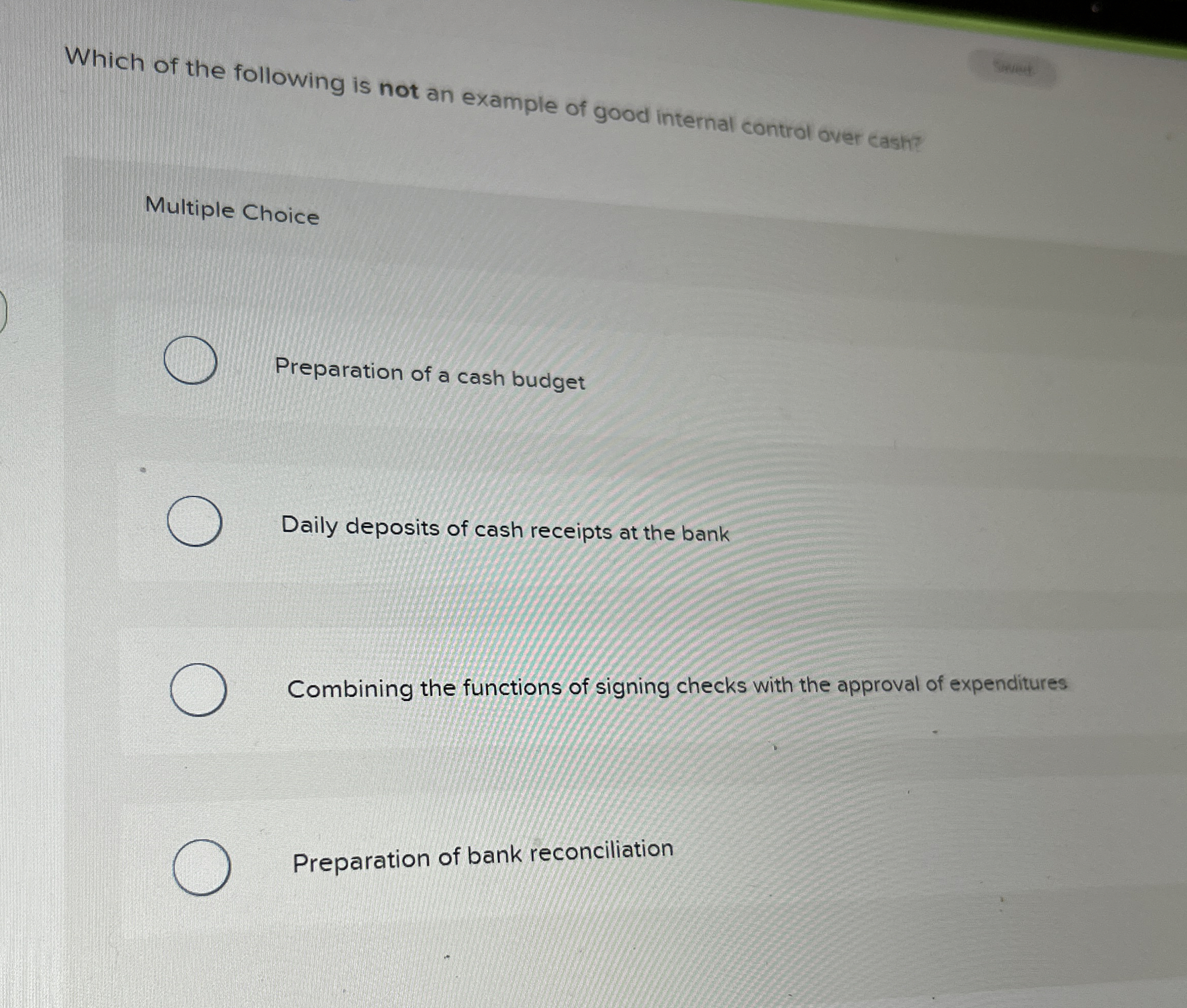 Which of the following is not an example of good