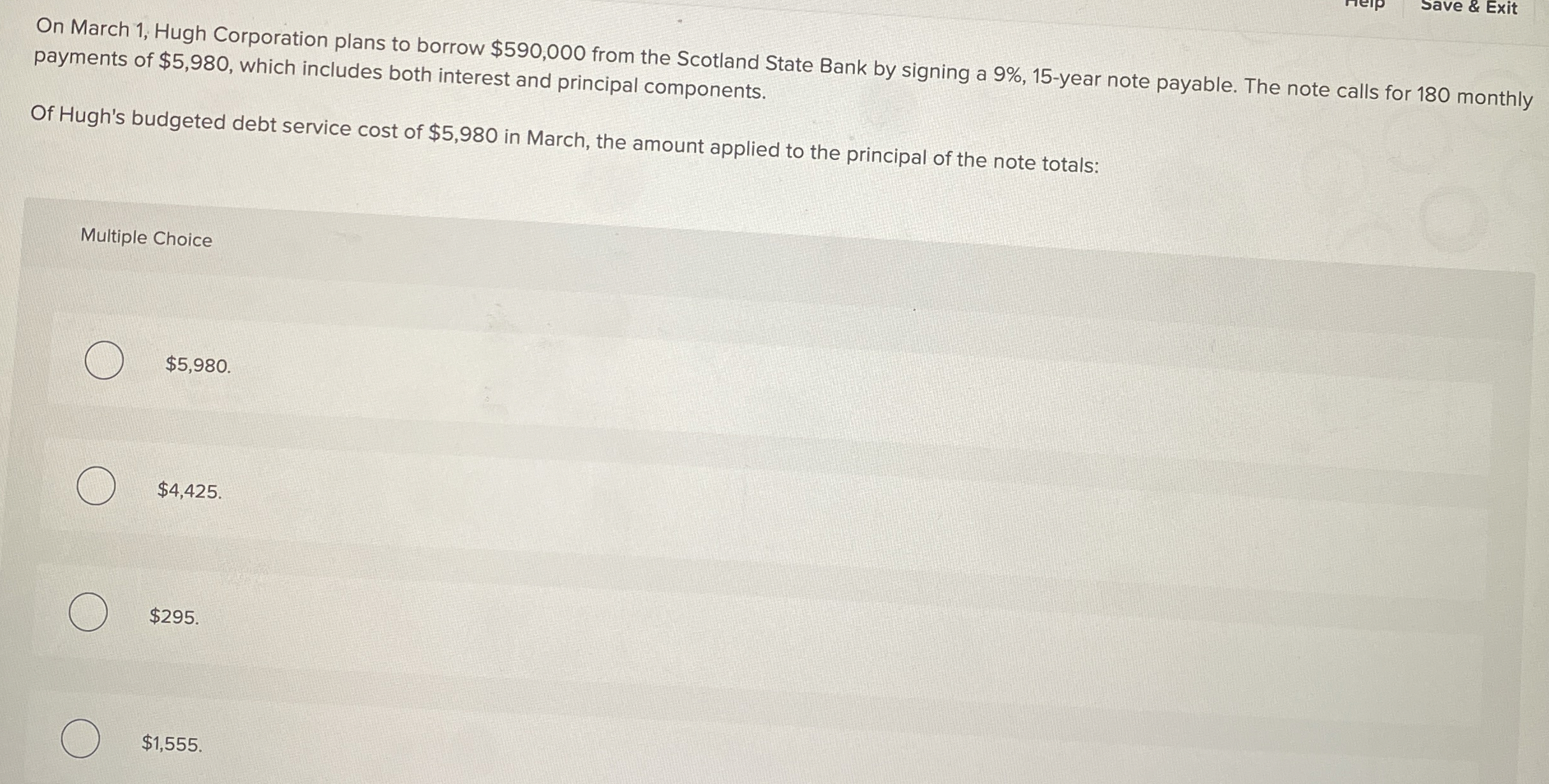 Save & Exit On March 1 , Hugh Corporation plans