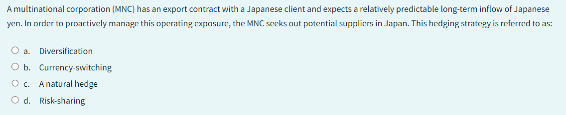 A multinational corporation {MNCJ has an export