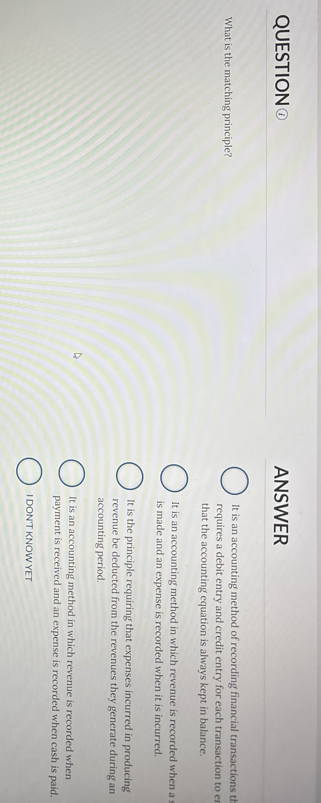 QUESTION ? ( 1 ) ANSWER What is the matching