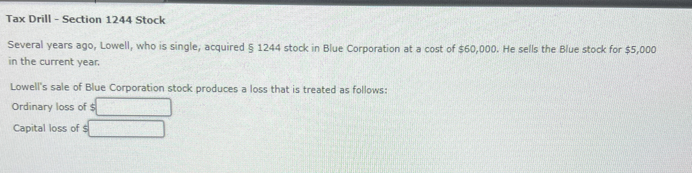 Tax Drill - Section 1 2 4 4 Stock Several years