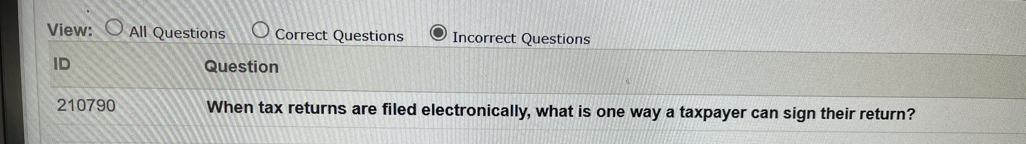 View: All Questions Correct Questions Incorrect