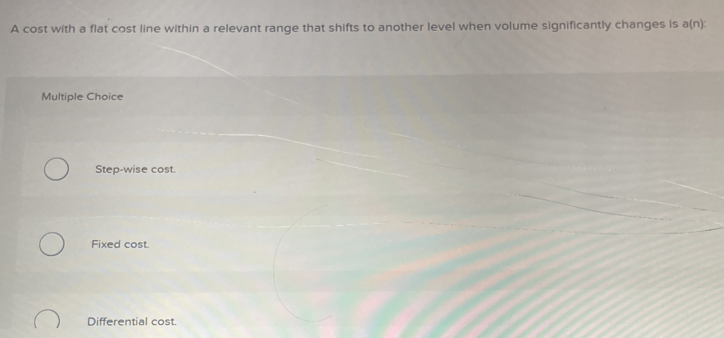 A cost with a flat cost line within a relevant