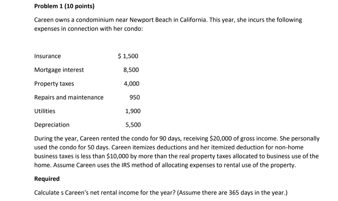 Problem 1 ( 1 0 points ) Careen owns a