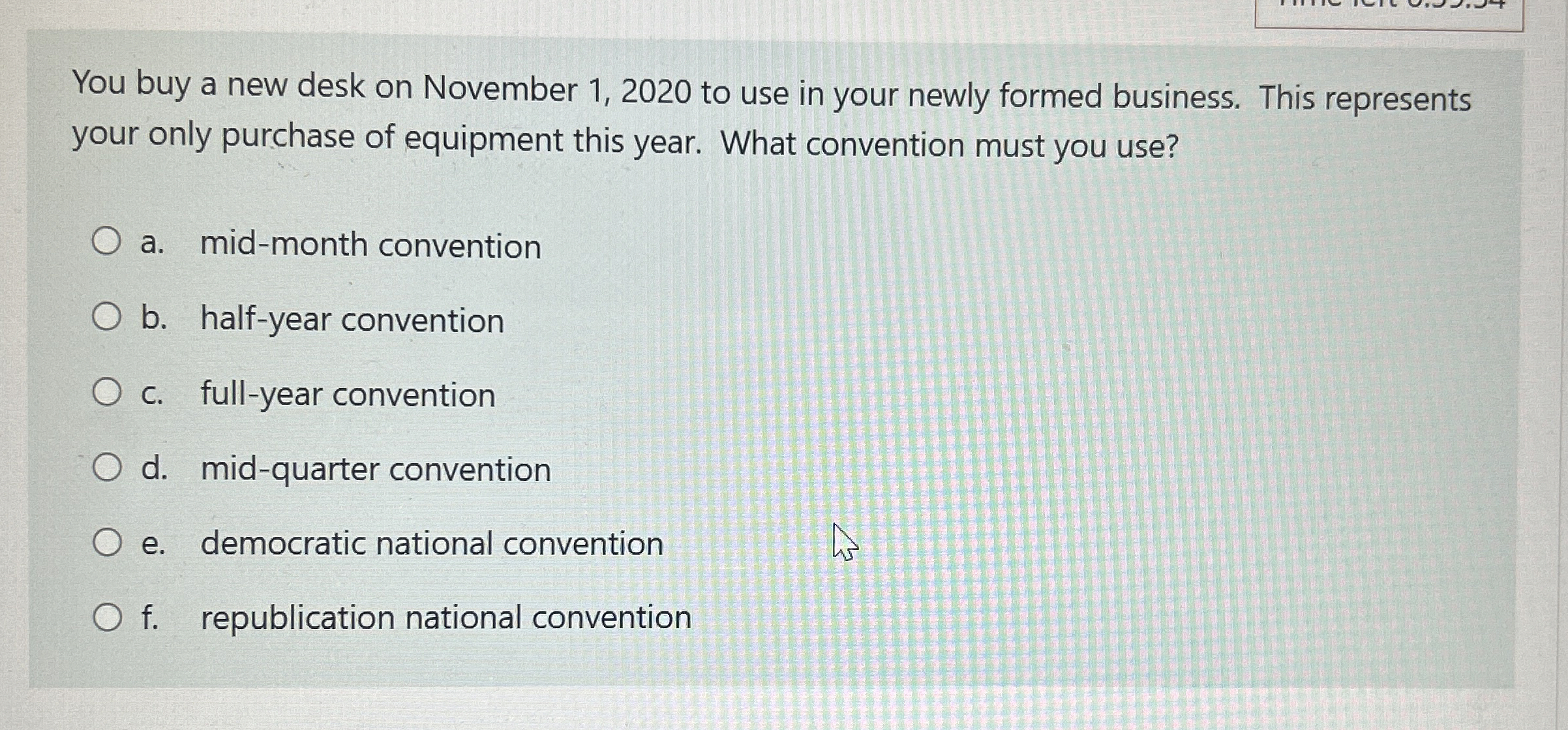 You buy a new desk on November 1 , 2 0 2 0 to use