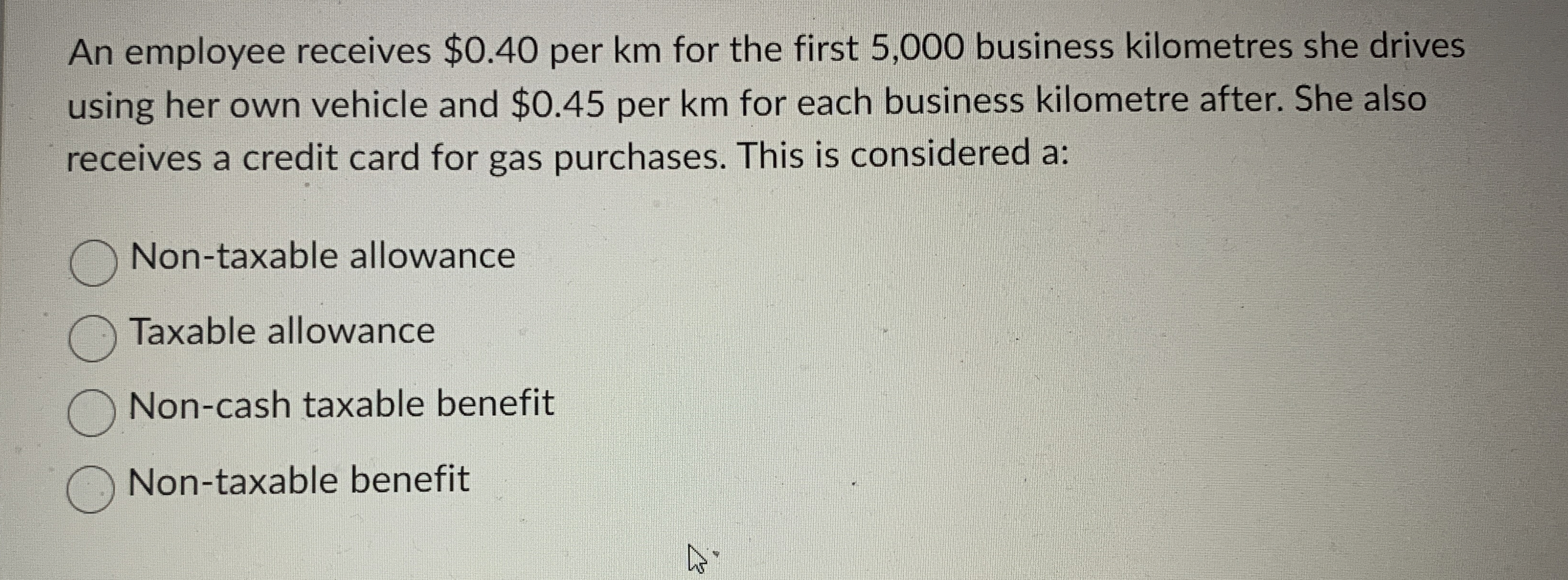 An employee receives $ 0 . 4 0 per km for the