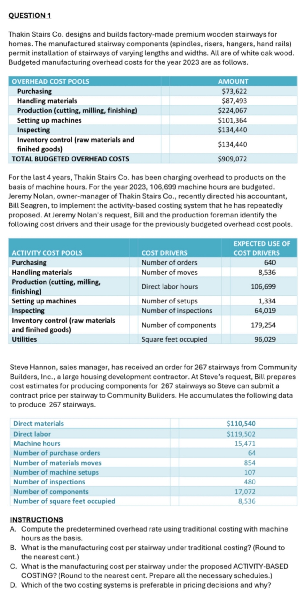 QUESTION 1 Thakin Stairs Co . designs and builds