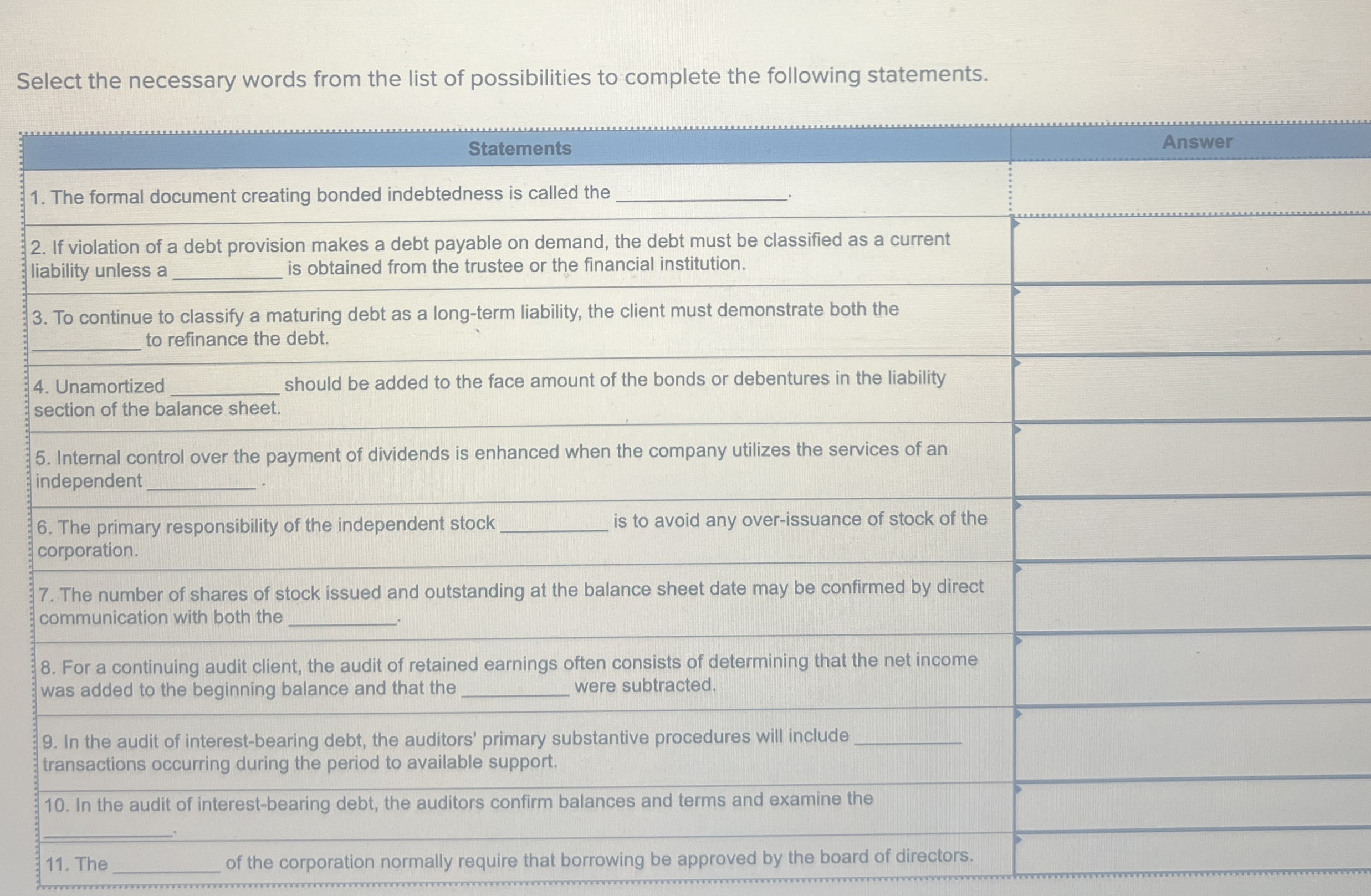 Select the necessary words from the list of