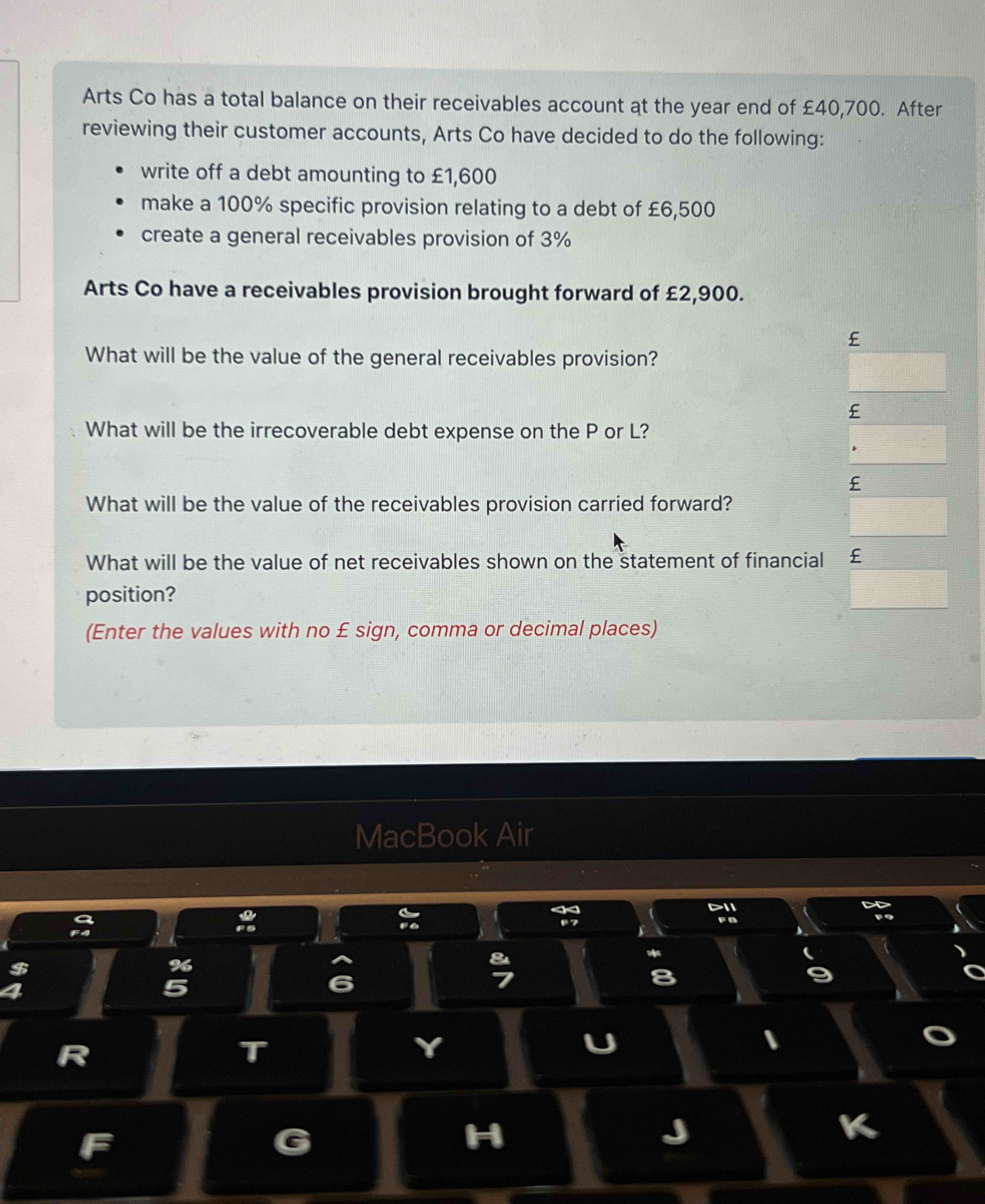 Arts Co has a total balance on their receivables