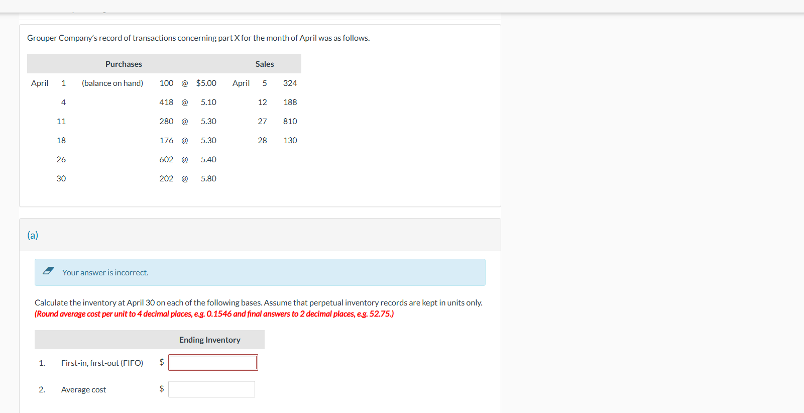 Grouper Company's record of transactions