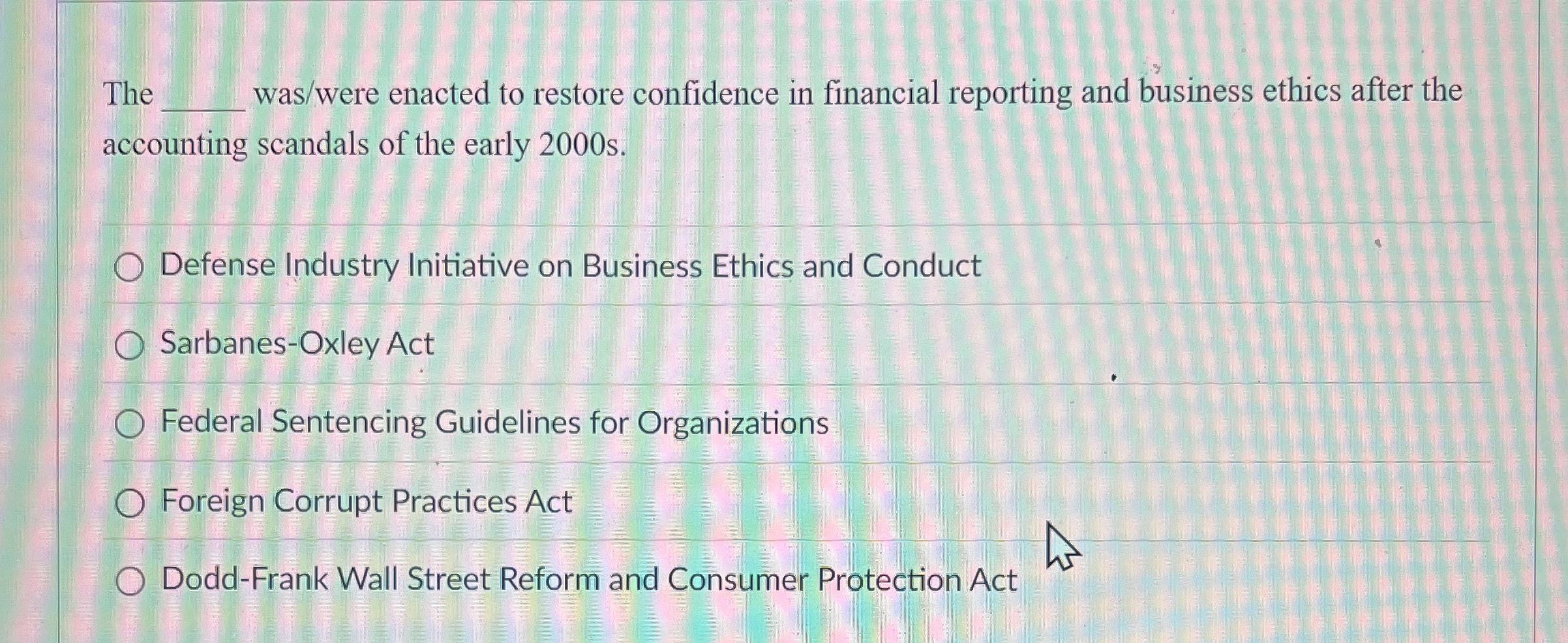 The q , was / were enacted to restore confidence