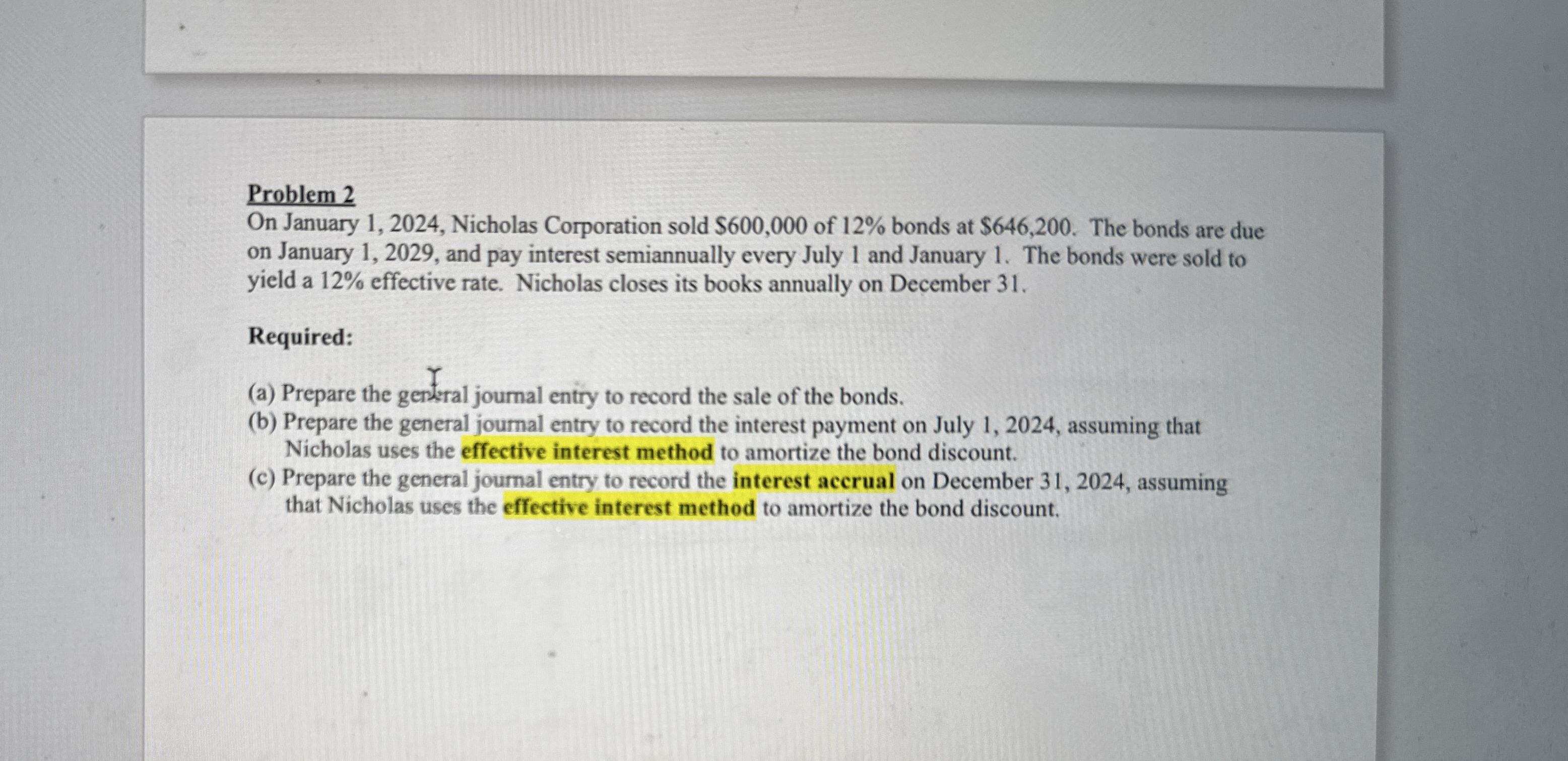 Problem 2 On January 1 , 2 0 2 4 , Nicholas