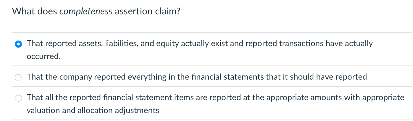 What does completeness assertion claim? That