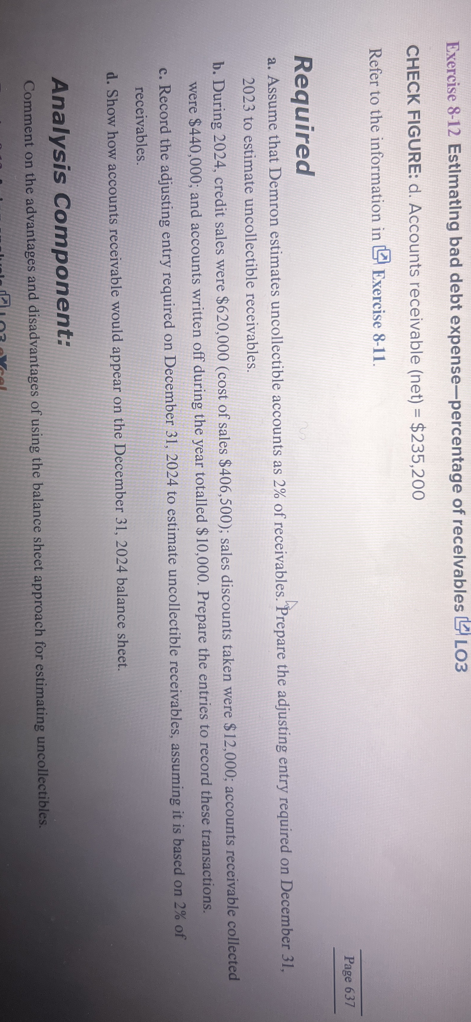 Exercise 8 - 1 2 Estimating bad debt expense -