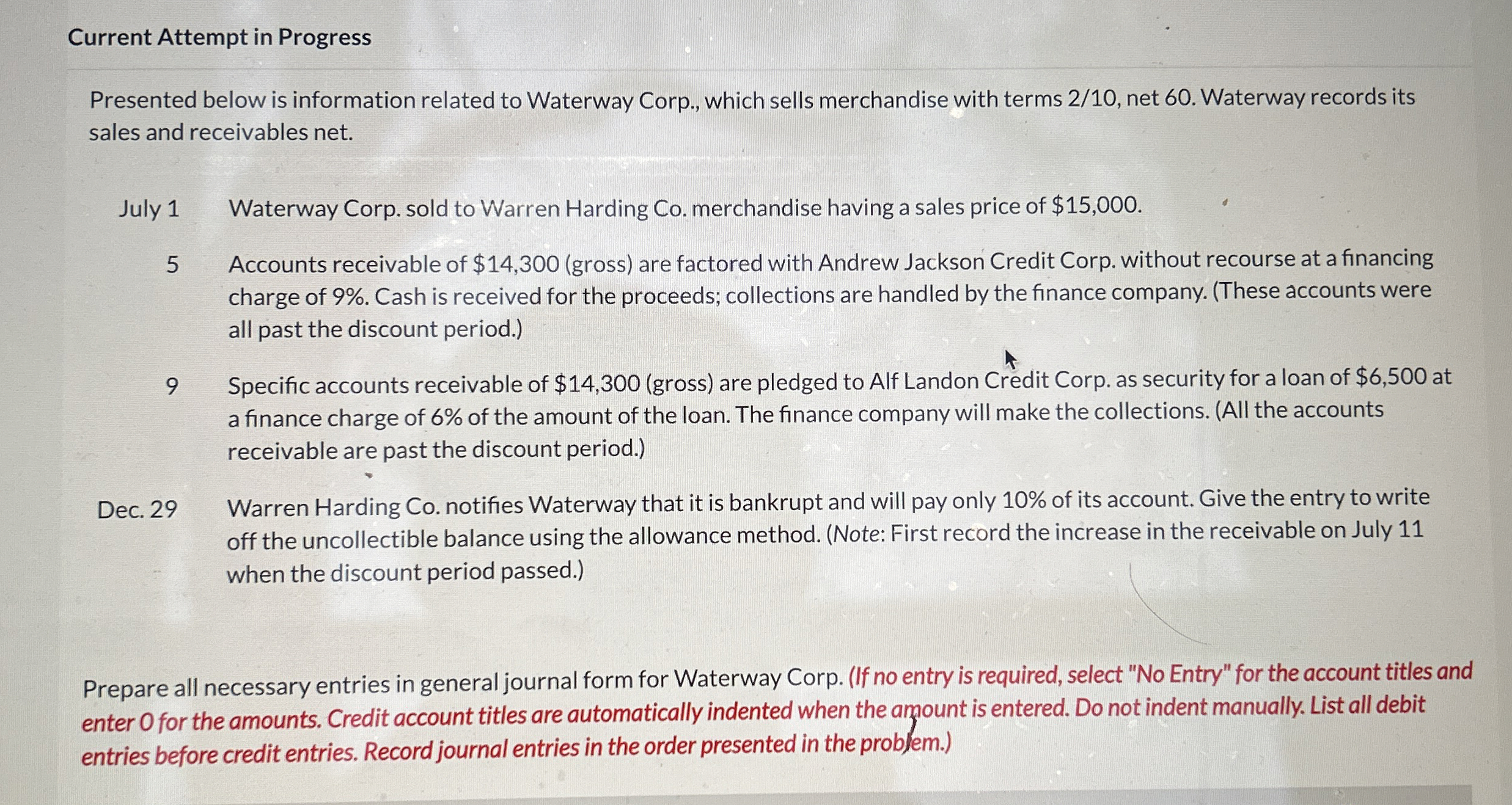 Current Attempt in Progress Presented below is