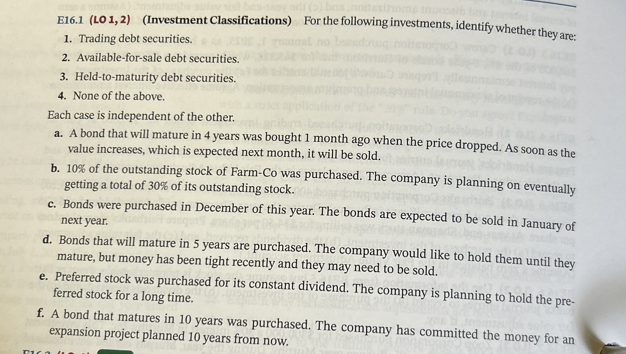 E 1 6 . 1 ( LO 1 , 2 ) ( Investment