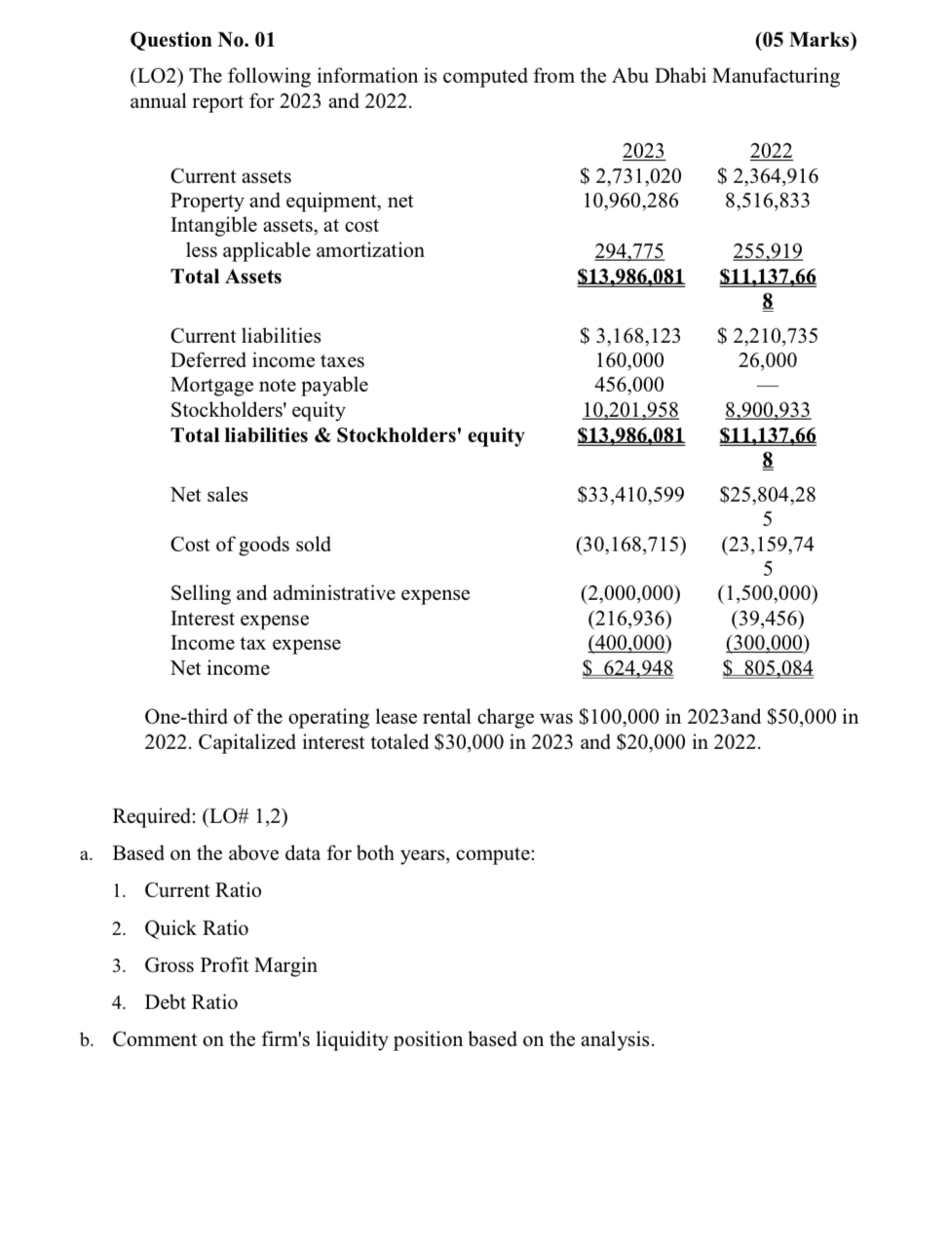 Question No . 0 1 ( 0 5 Marks ) ( LO 2 ) The