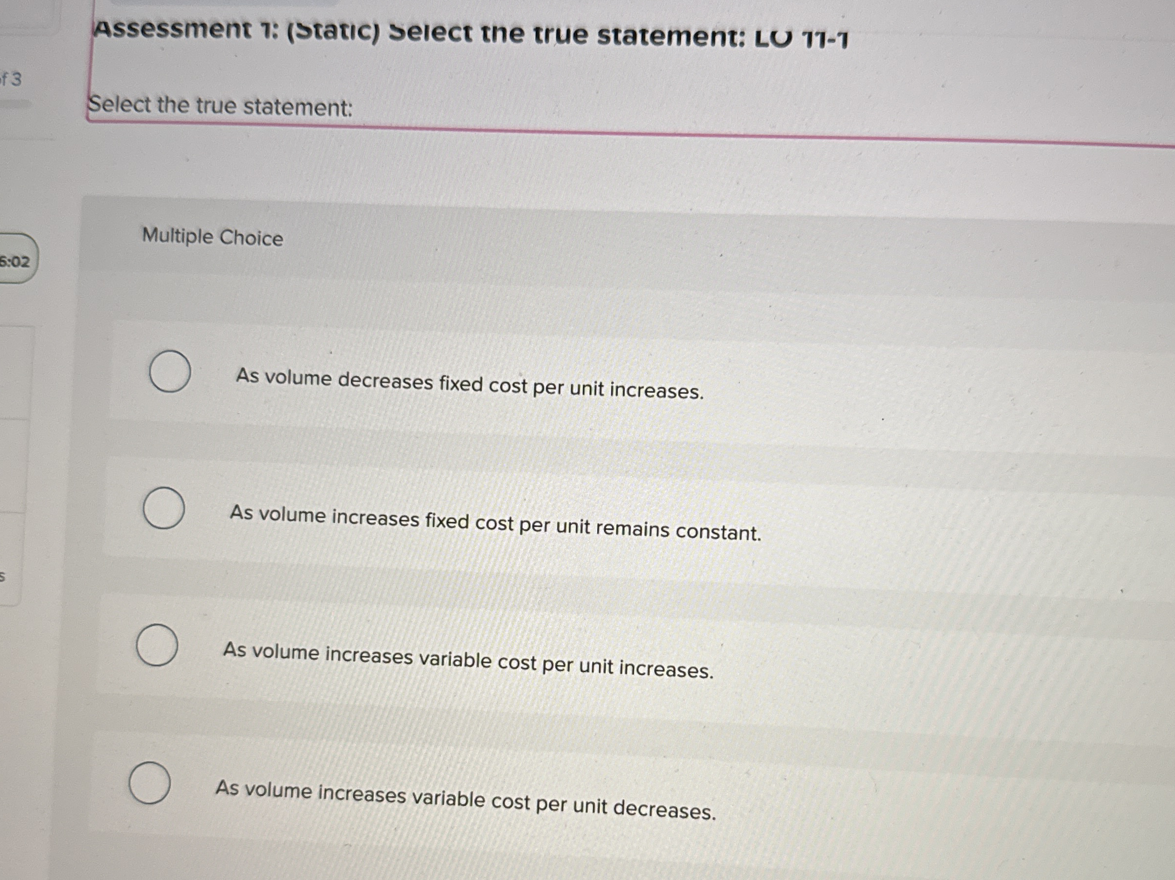 Assessment 1 : ( Static ) select the true