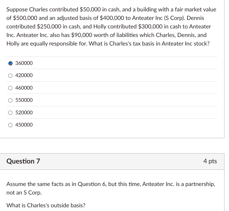 Suppose Charles contributed \ ( \ $ 5 0 , 0 0 0 \