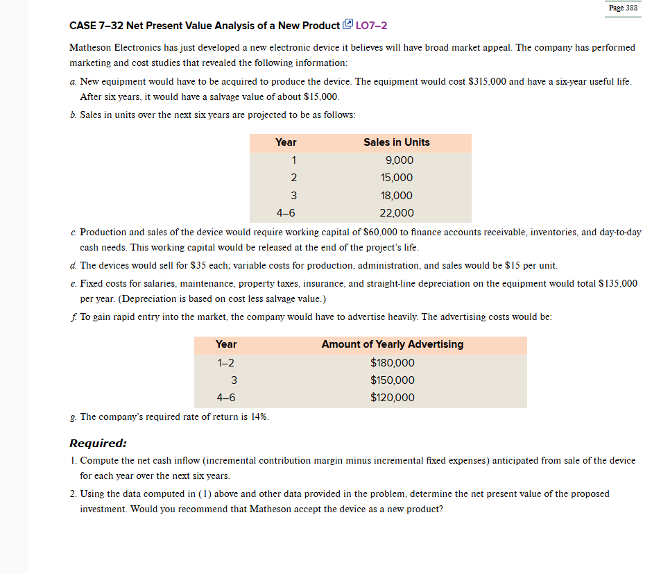 CASE 7 - 3 2 Net Present Value Analysis of a New