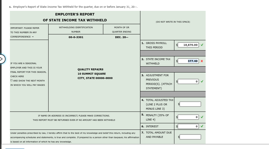 c . Employer's Report of State Income Tax