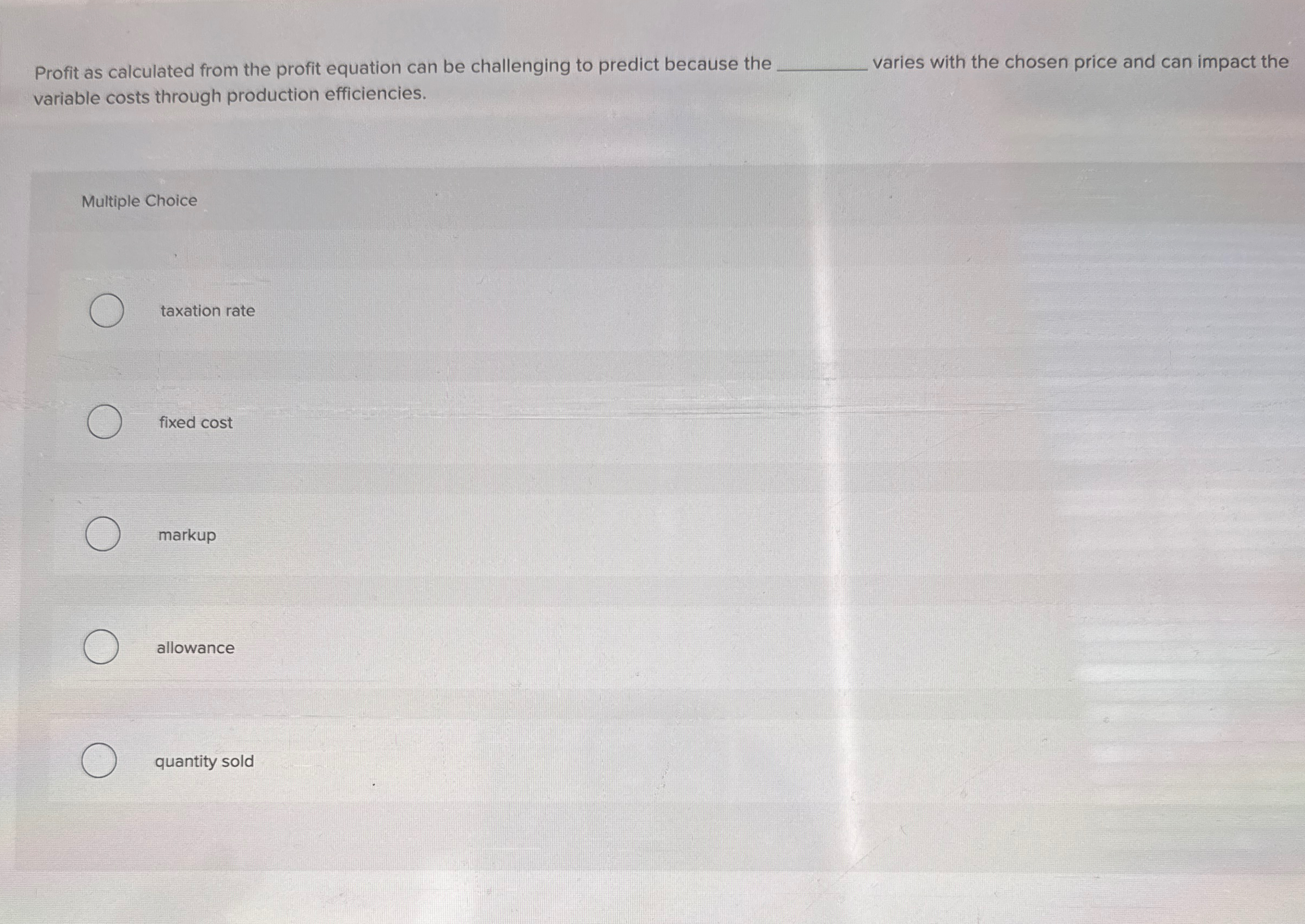 Profit as calculated from the profit equation can