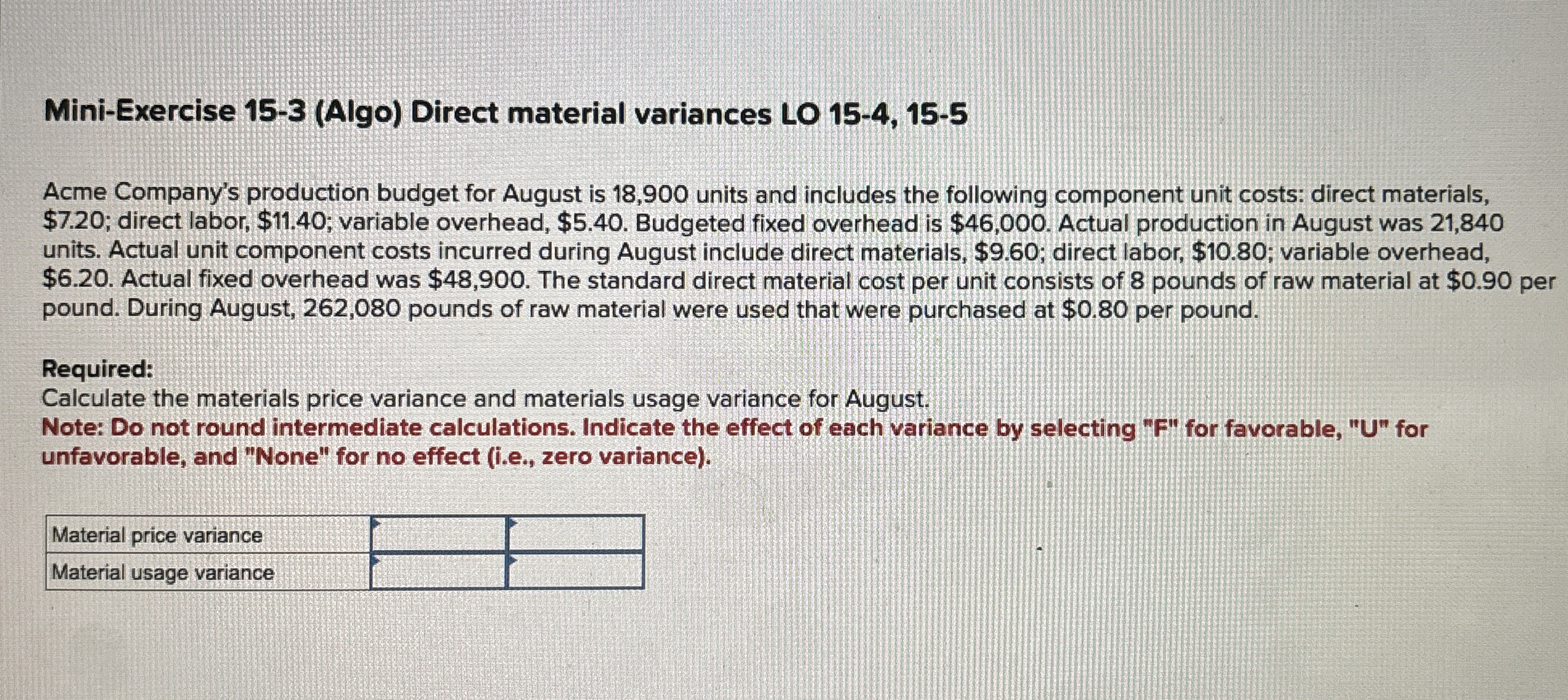 Mini - Exercise 1 5 - 3 ( Algo ) Direct material