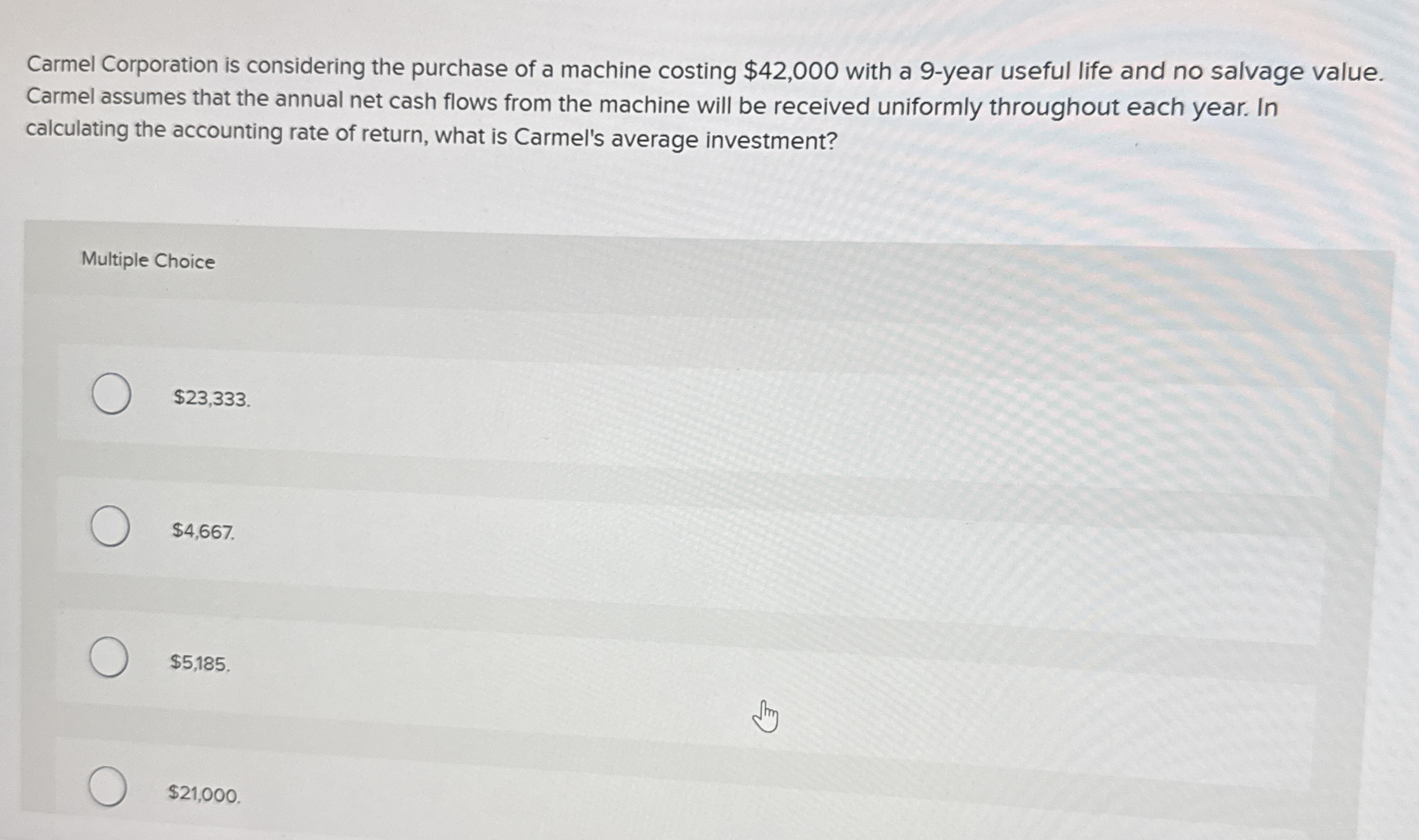 Carmel Corporation is considering the purchase of