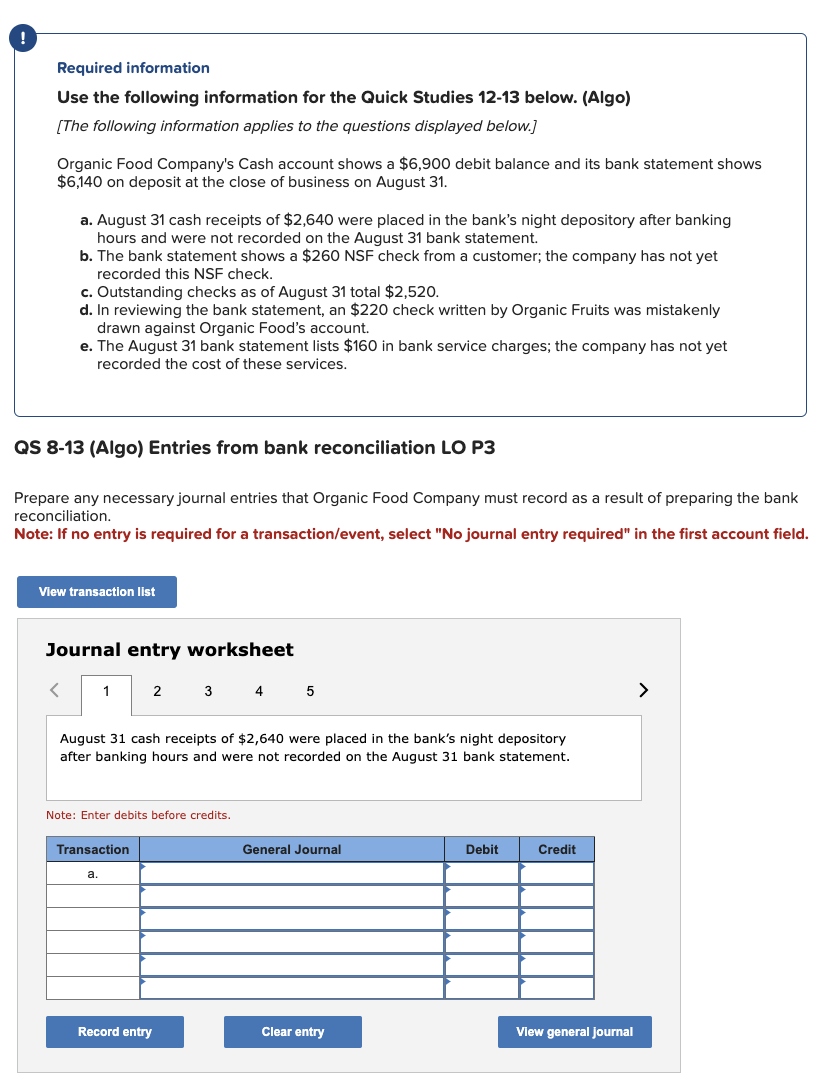 Required information Use the following