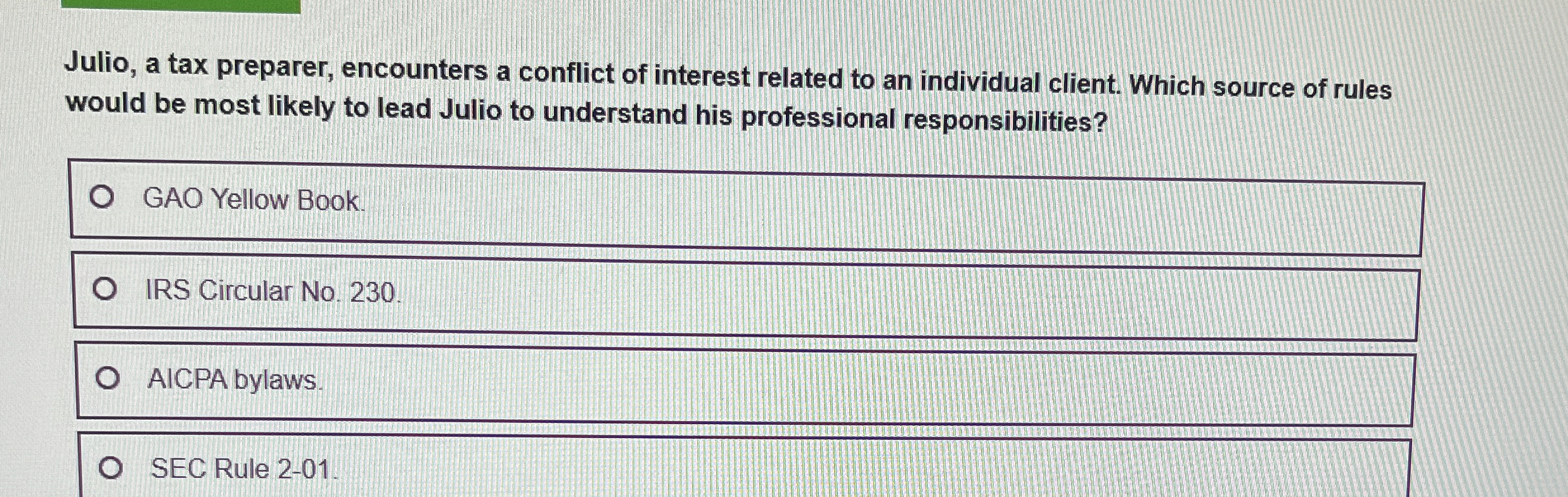 Julio, a tax preparer, encounters a conflict of