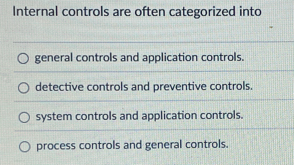 Internal controls are often categorized into