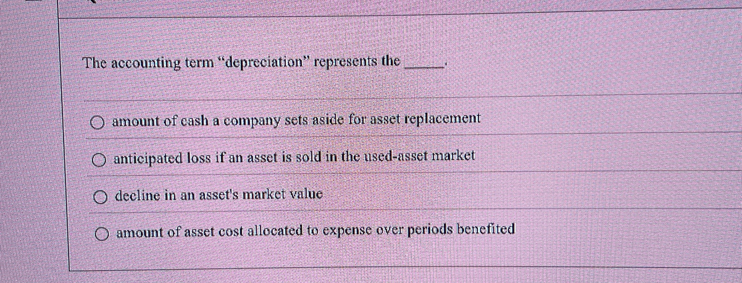The accounting term "depreciation" represents the