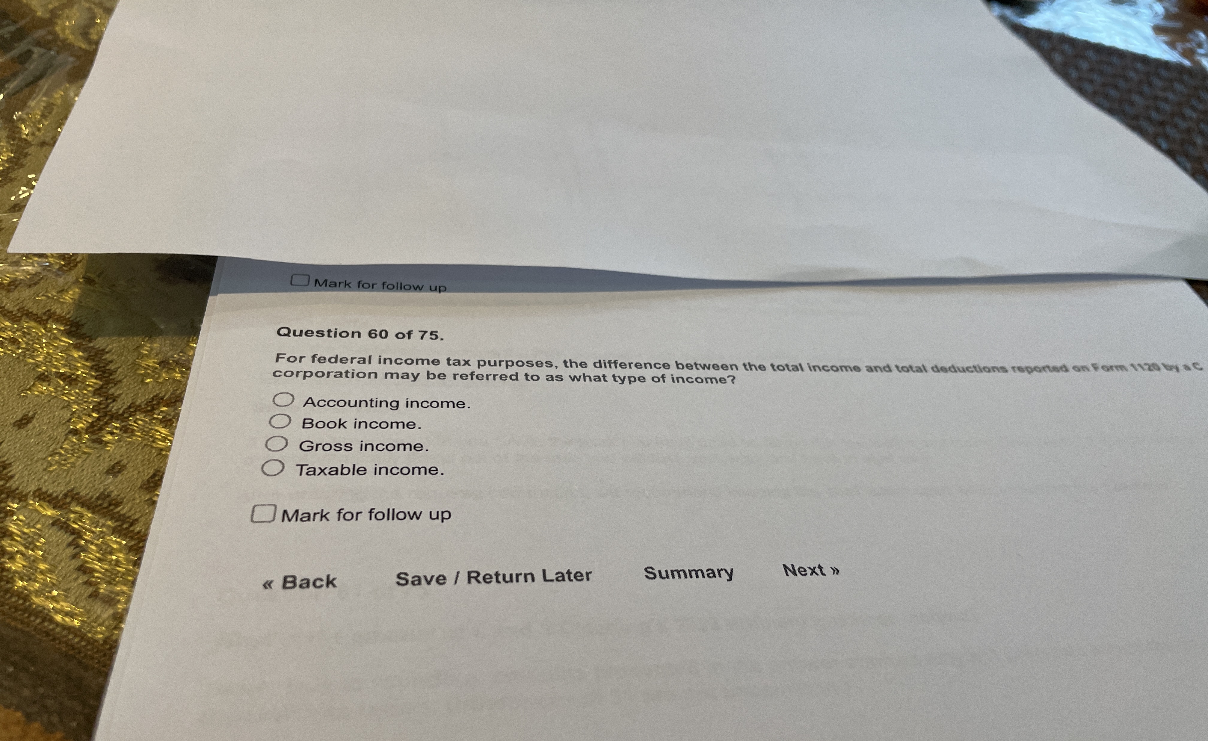 Mark for follow up Question 6 0 of 7 5 . For