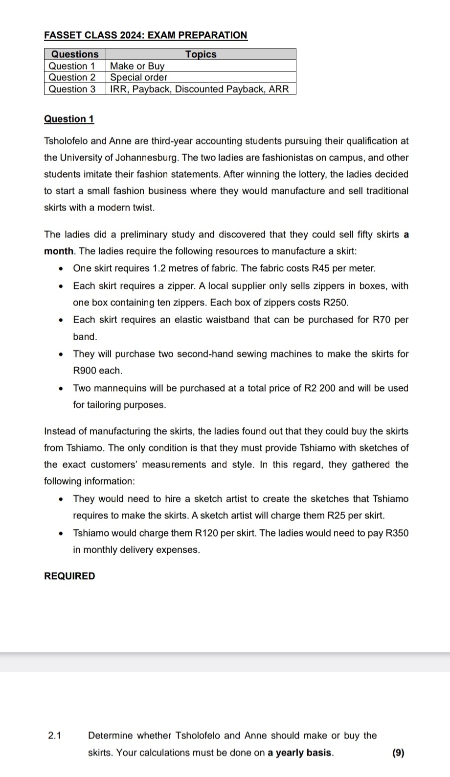 FASSET CLASS 2 0 2 4 : EXAM PREPARATION \ table [