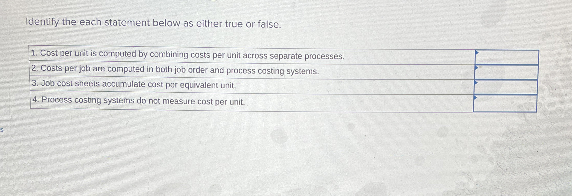 Identify the each statement below as either true
