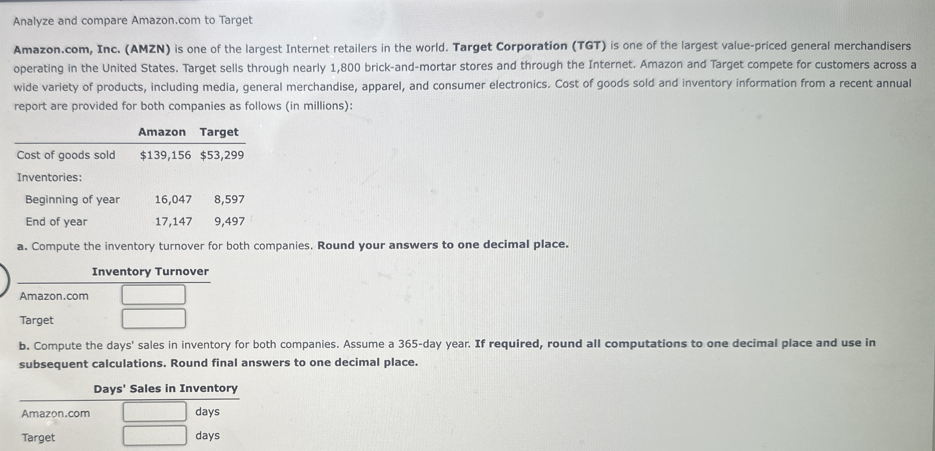 Analyze and compare Amazon.com to Target