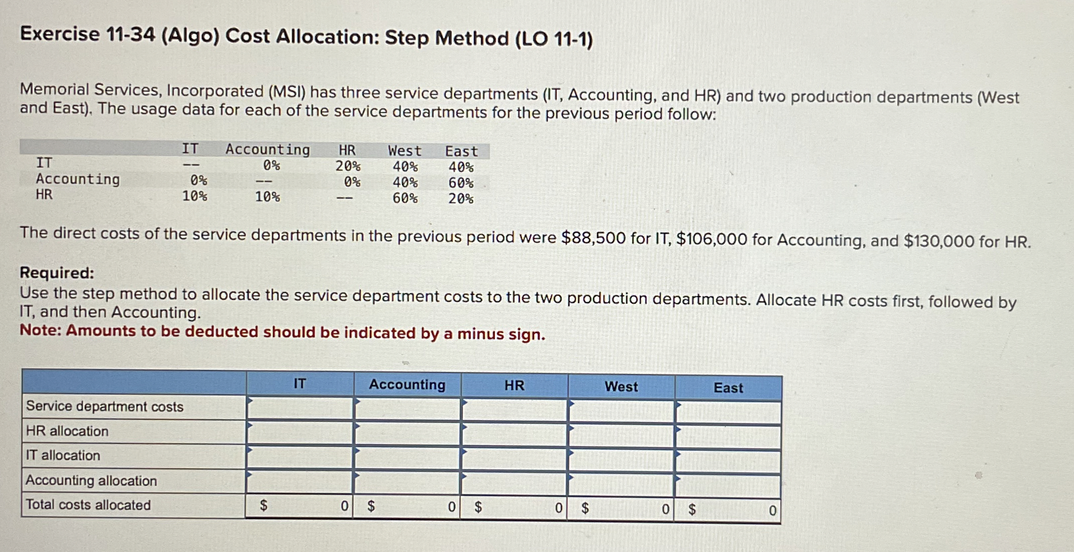Exercise 1 1 - 3 4 ( Algo ) Cost Allocation: Step