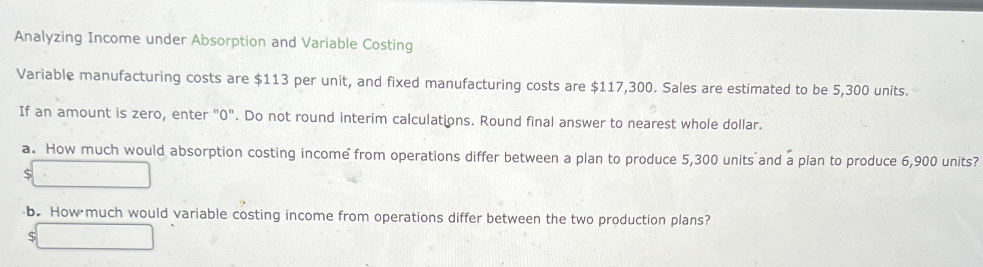 Analyzing Income under Absorption and Variable