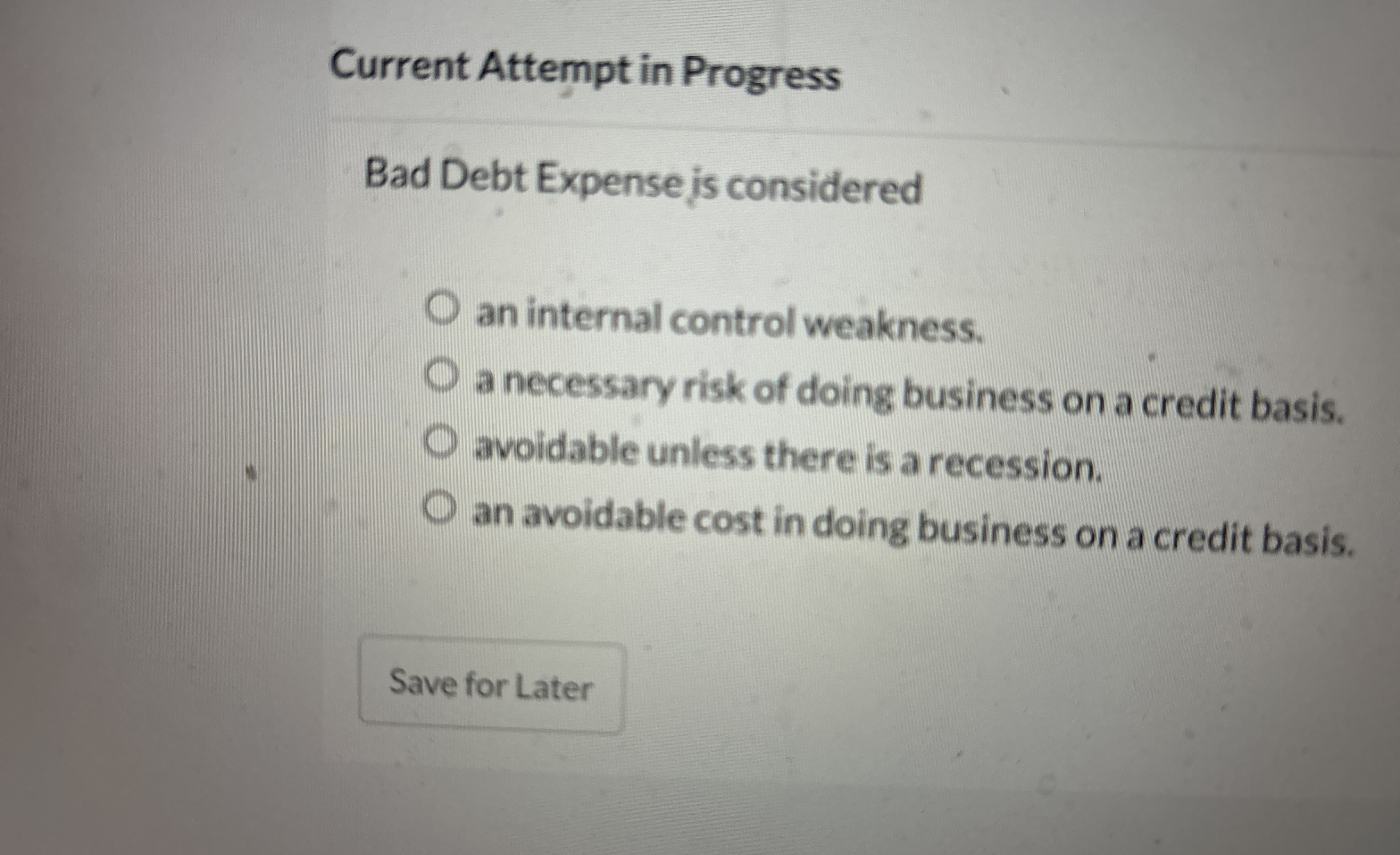 Current Attempt in Progress Bad Debt Expense js