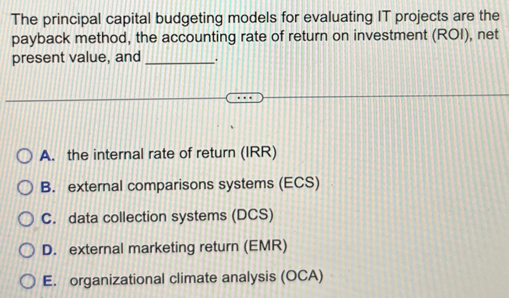 The principal capital budgeting models for