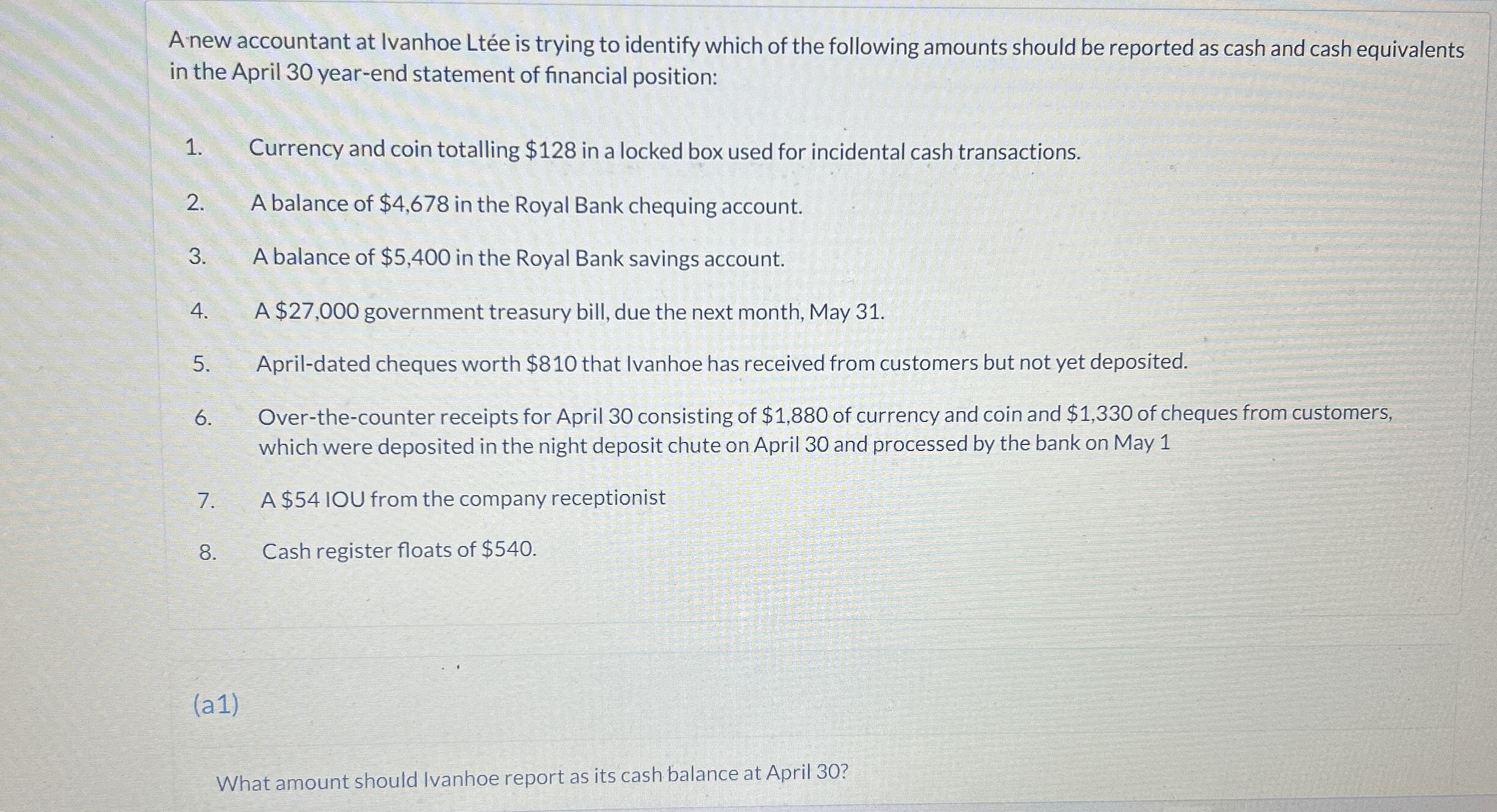 Anew accountant at Ivanhoe Lt e is trying to