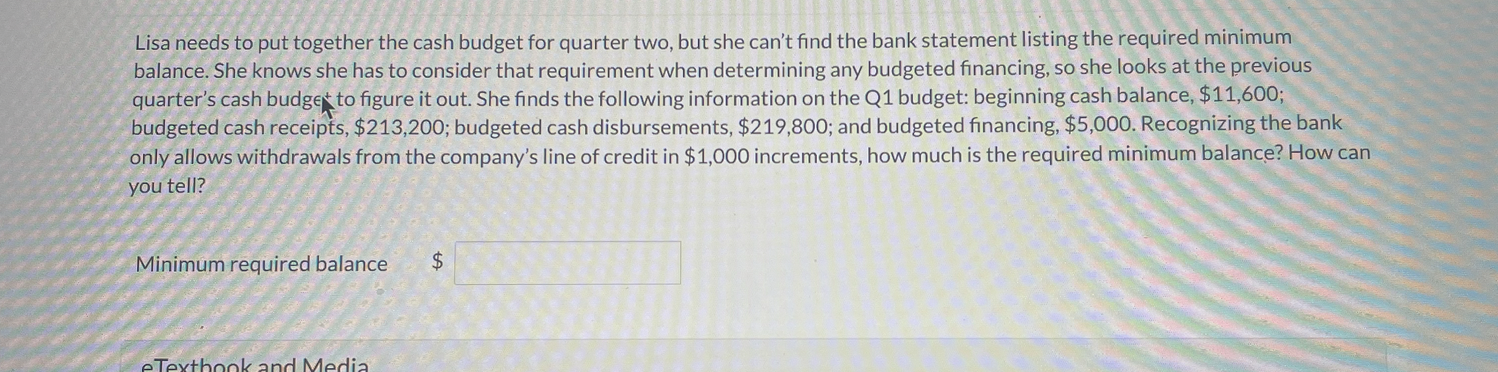 Lisa needs to put together the cash budget for