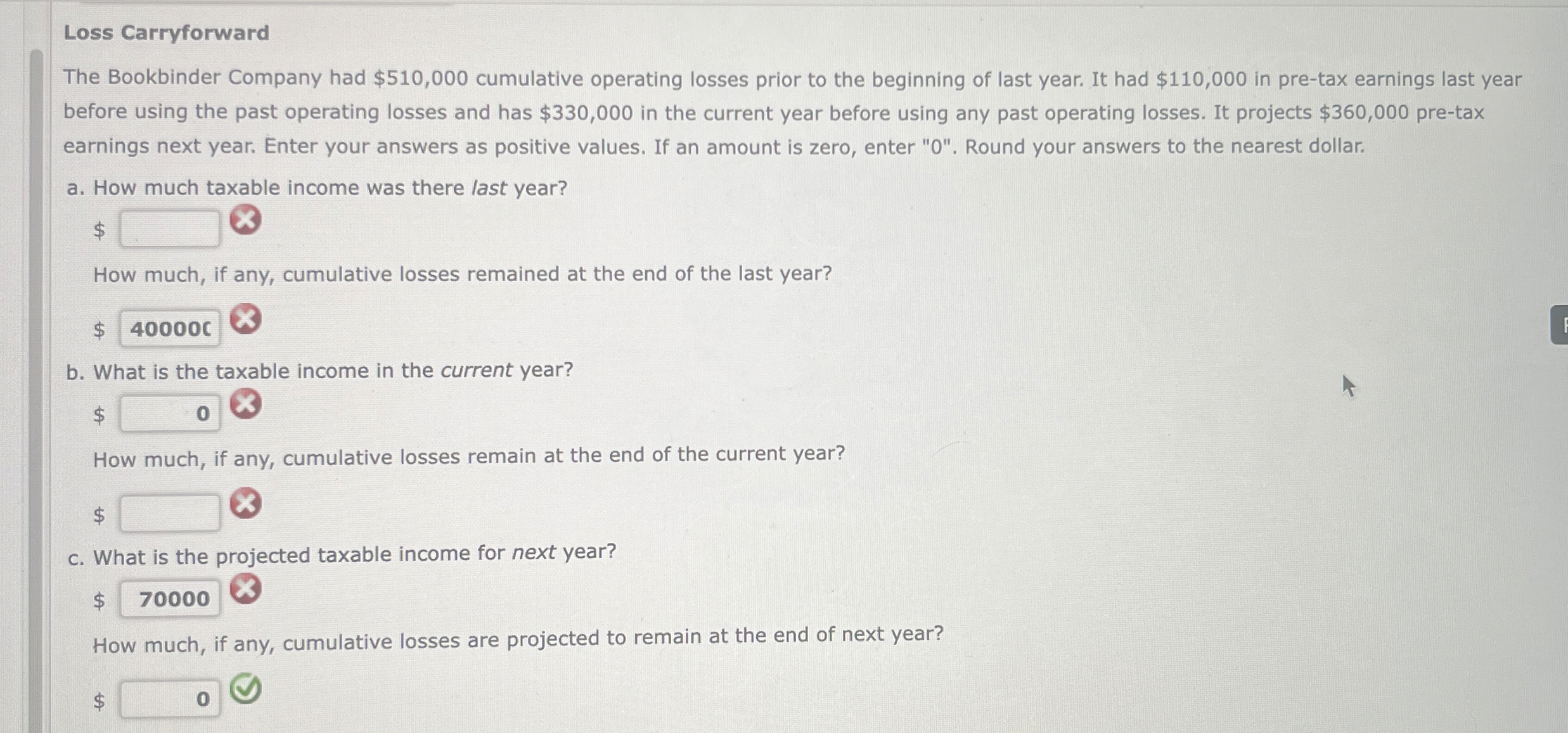 Loss Carryforward The Bookbinder Company had $ 5