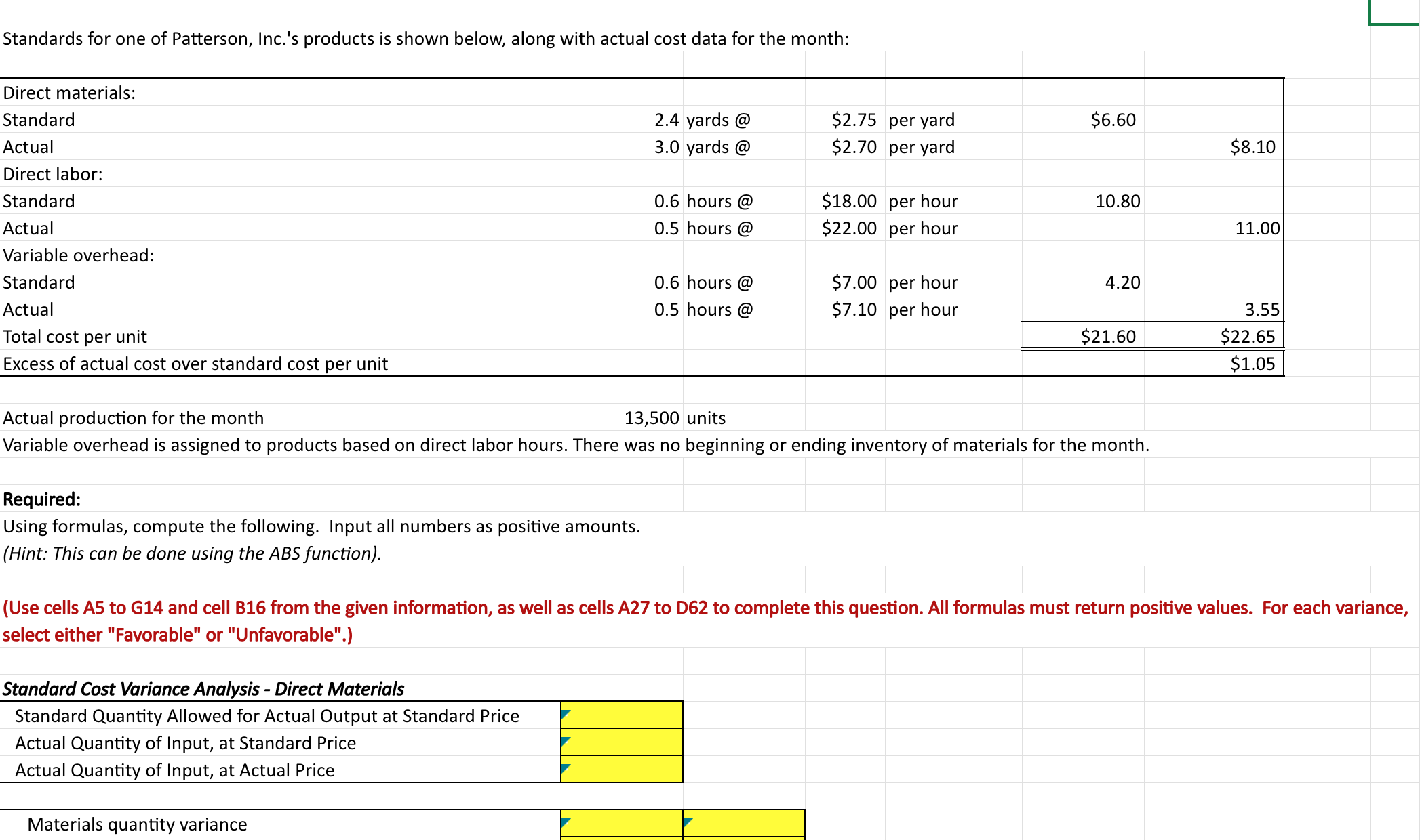 Please Include Excel Formulas! Thanks! Show all