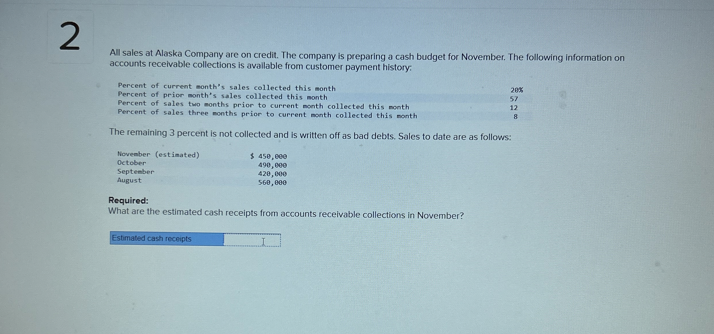 All sales at Alaska Company are on credit. The