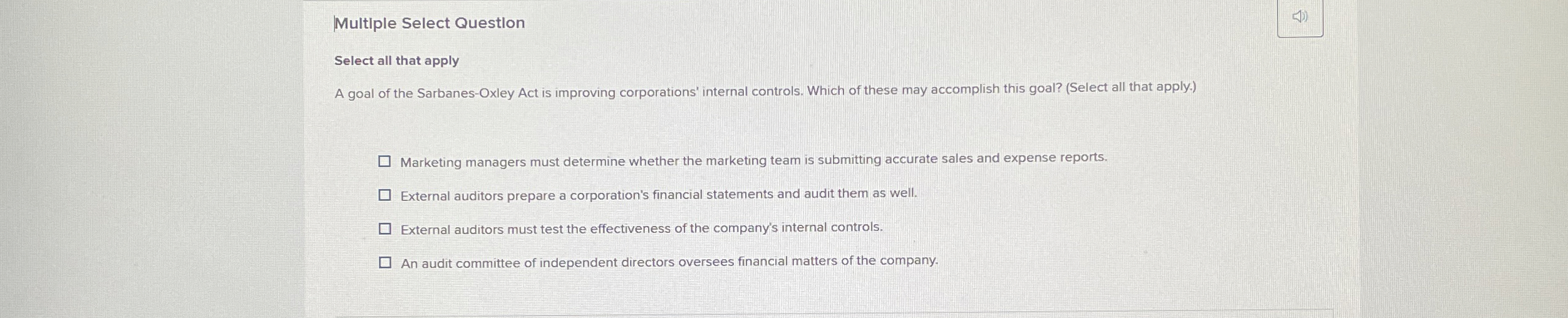 Multiple Select Question Select all that apply A