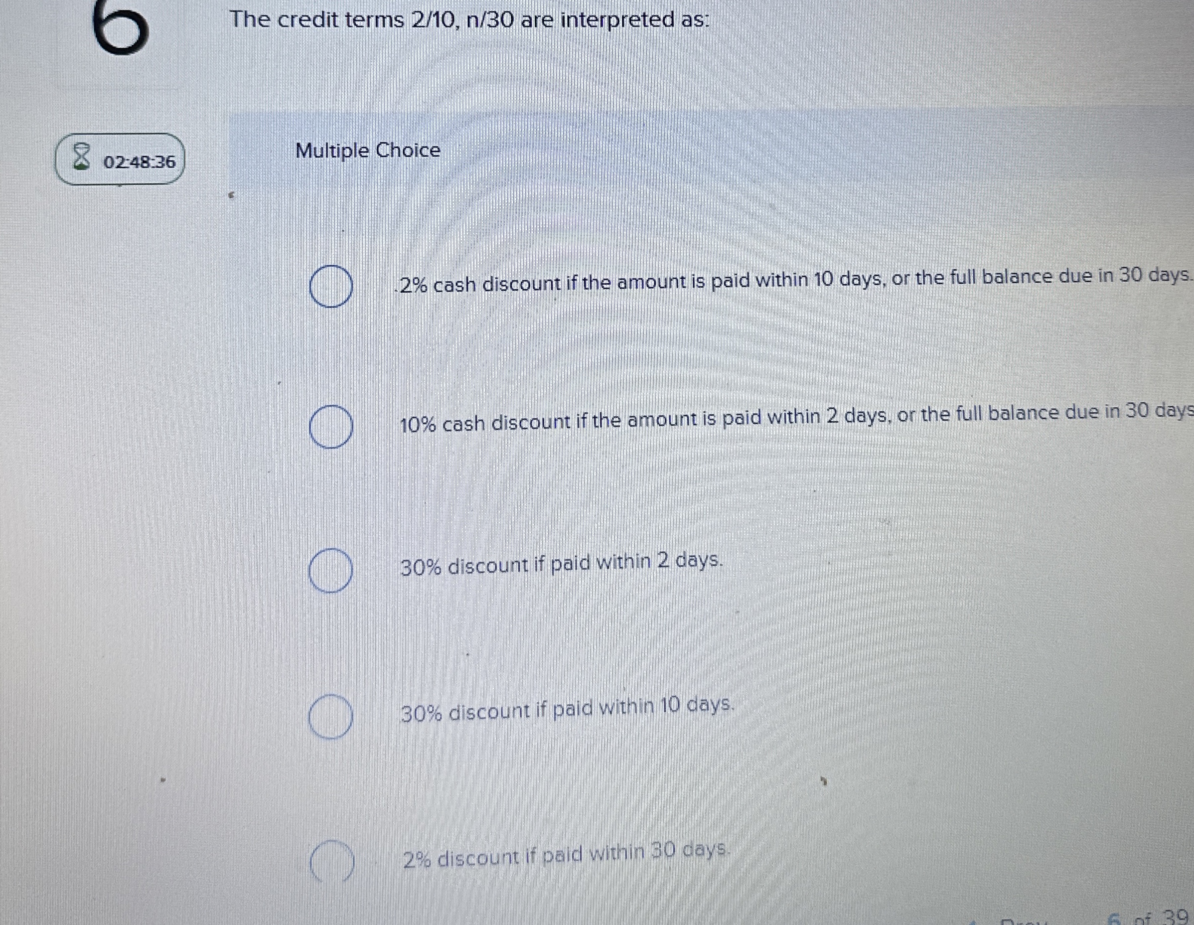 The credit terms 2 1 0 , n 3 0 are interpreted