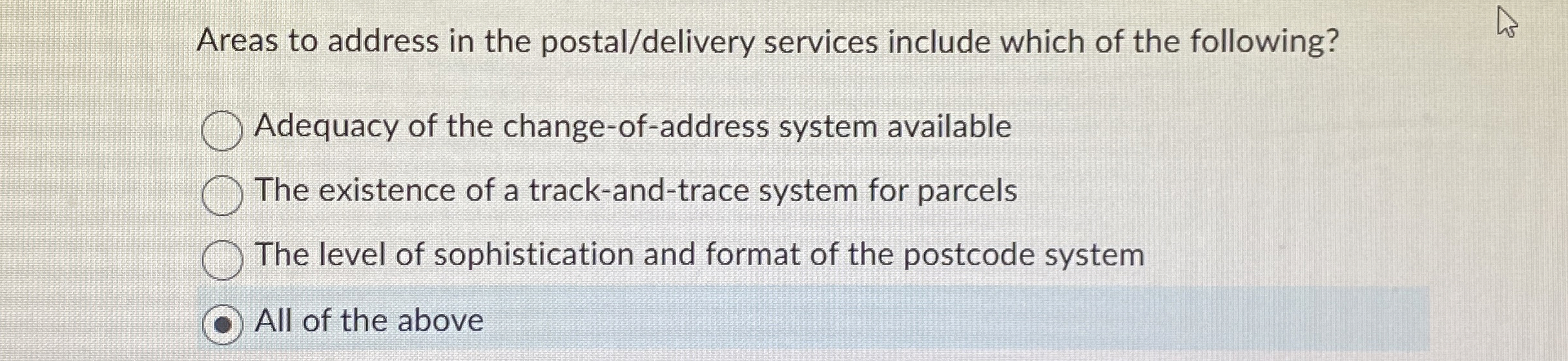 Areas to address in the postal / delivery