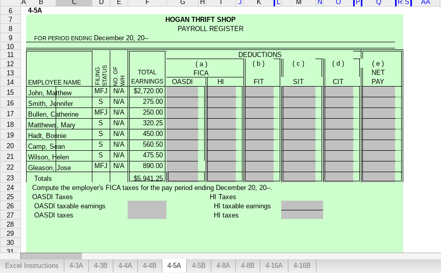 A D E G H N AA 4-5A HOGAN THRIFT SHOP 8 PAYROLL